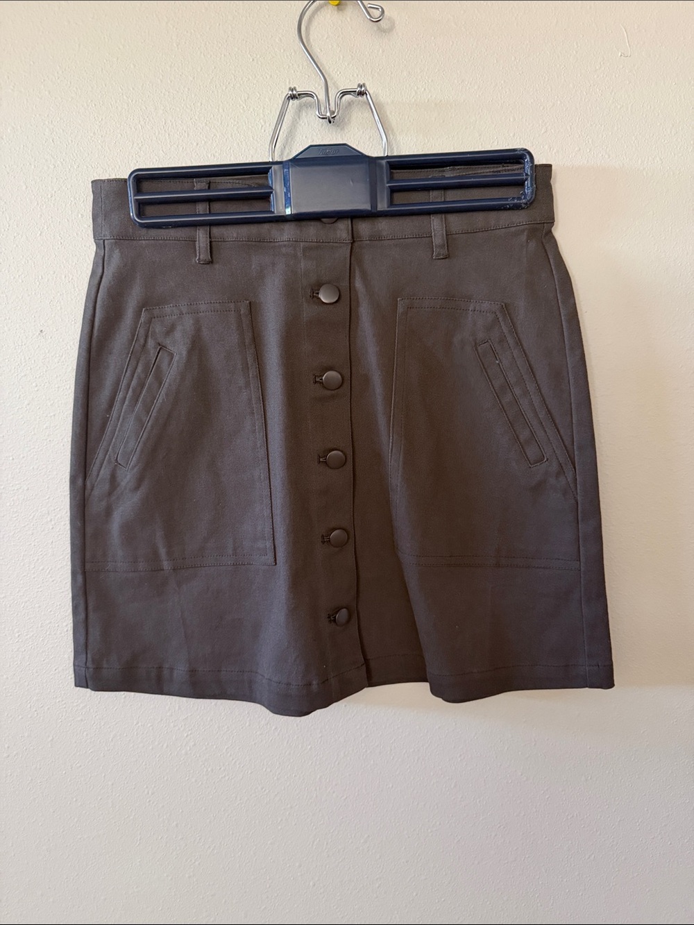 Button-Front Mini Skirt with Front Pockets in Dark grey